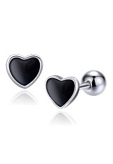 small tiny black heart silver baby earrings
